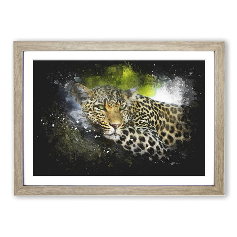 Leopard Vol.2 - Picture Frame Graphic Art, 27cm H x 36cm W x 2cm D, Oak Framed
