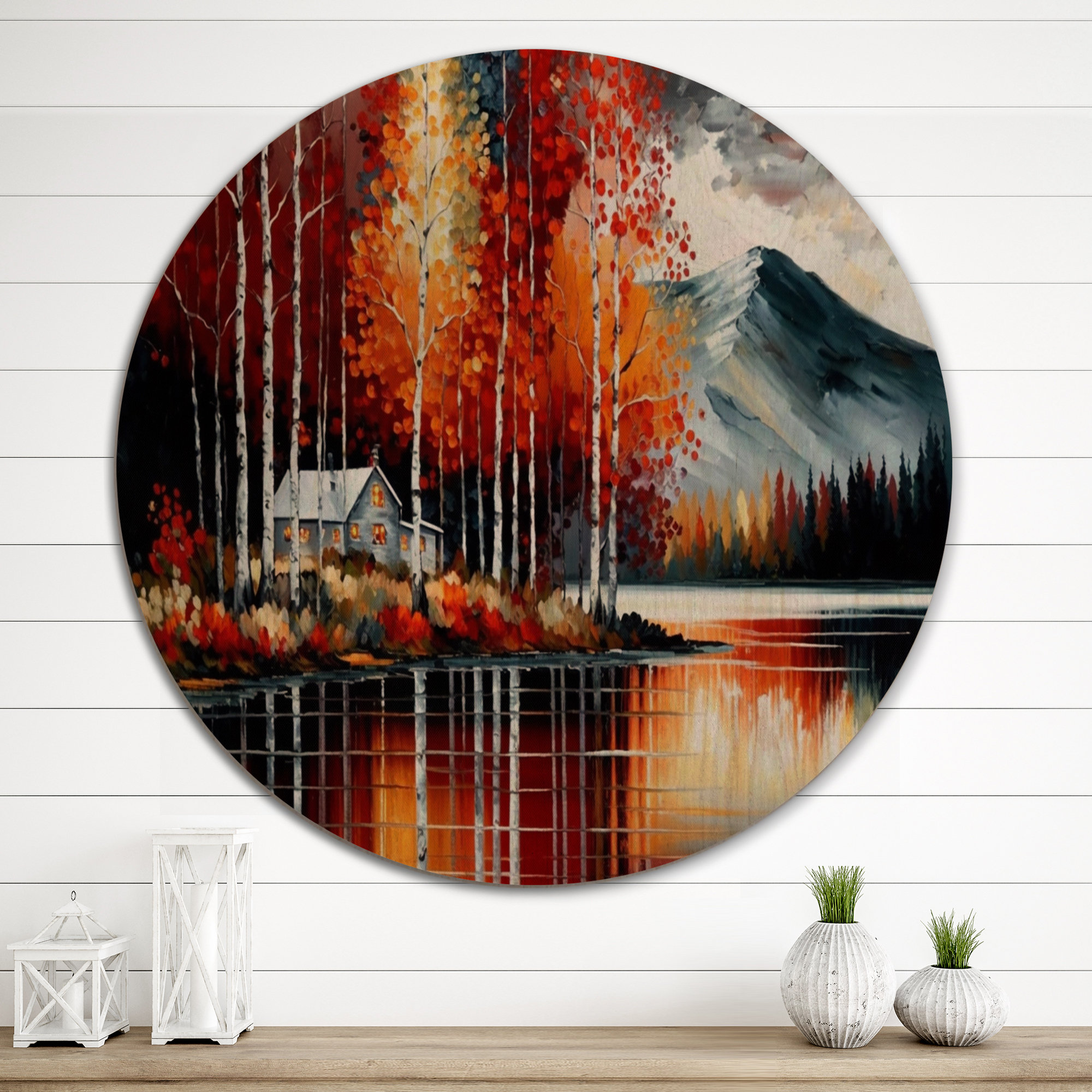 Millwood Pines Cabin By The Lake In Autumn II On Wood Painting Wayfair