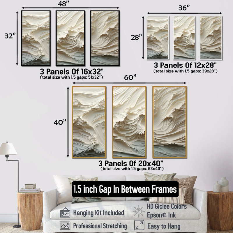 «White and Blue Wave Papercut Style II - Coastal Waves», ensemble d'art mural, H 28 po x l 36 po x P 1 po
