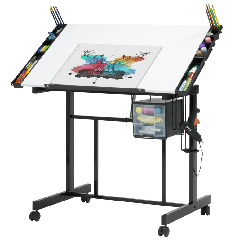 Crabtree 41'' Deluxe Craft Station, Adjustable Drafting and Hobby Table, White / Black