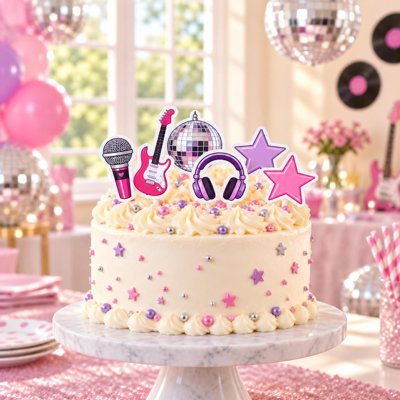 Ensemble de 6 décorations pour gâteau Pop Star, décorations pour fête d'anniversaire musicale, en carton
