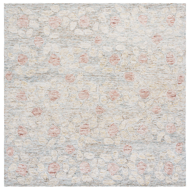Ebony Hand Tufted Wool;Cotton Floral Rug, Square 6'