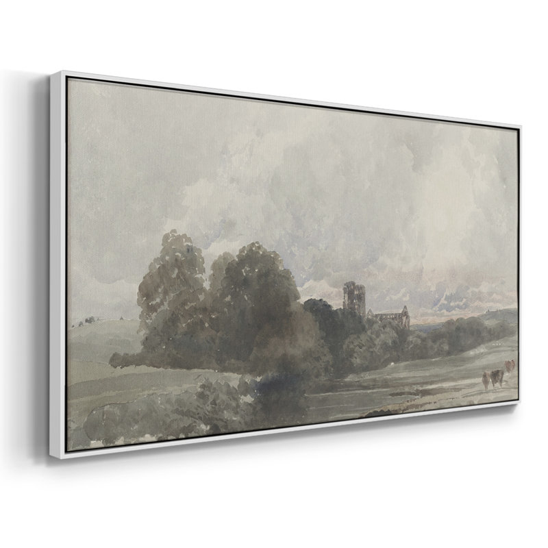 Paysage, série Dxxv, toile tendue avec châssis, prête à être accrochée, H 25 po x l 49 po, Blanc
