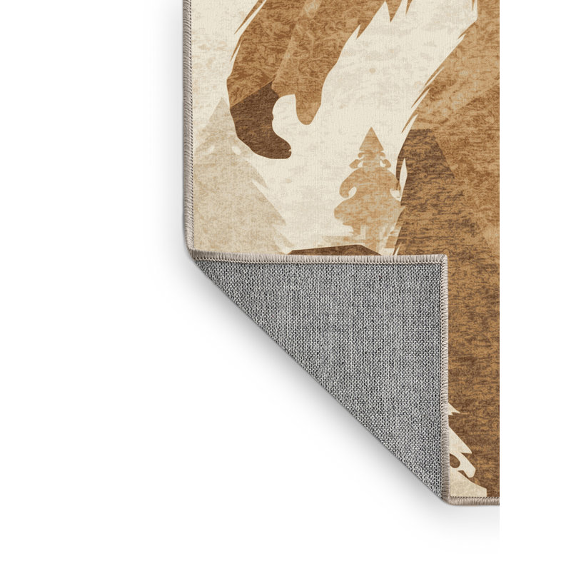 Machine Washable Ozgur Yeti Bigfoot Modern Rustic Block Print Rug in Beige – Beige Binding, 7x10