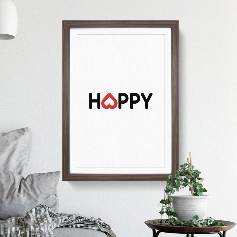 Happy - Picture Frame Typography, 36cm H x 27cm W x 2cm D, Walnut Framed
