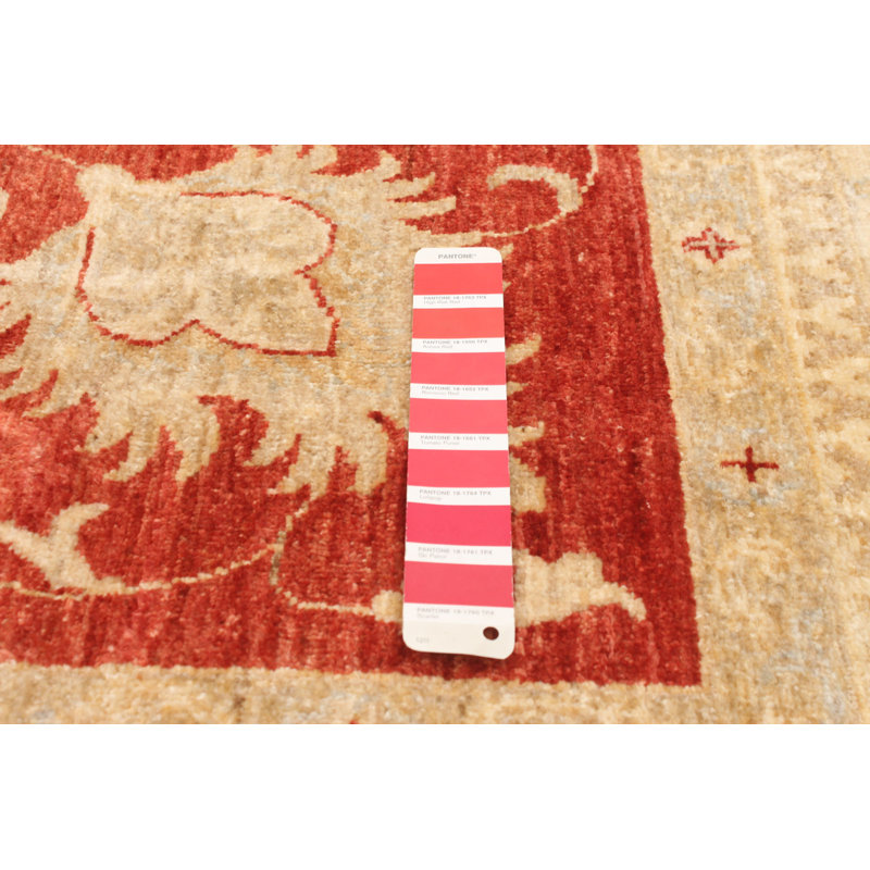 Tapis décoratif en laine noué à la main de conception unique 8 pi x 9 pi 8 po « New Age » rouge/Ivoire/orange