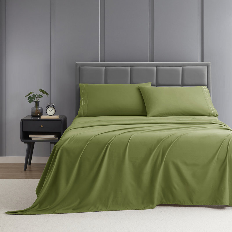 1800 Series Double-Brushed Microfiber Hypoallergenic Sheet Set, Calla Green, Twin Sheet Set with 1 Pillowcase