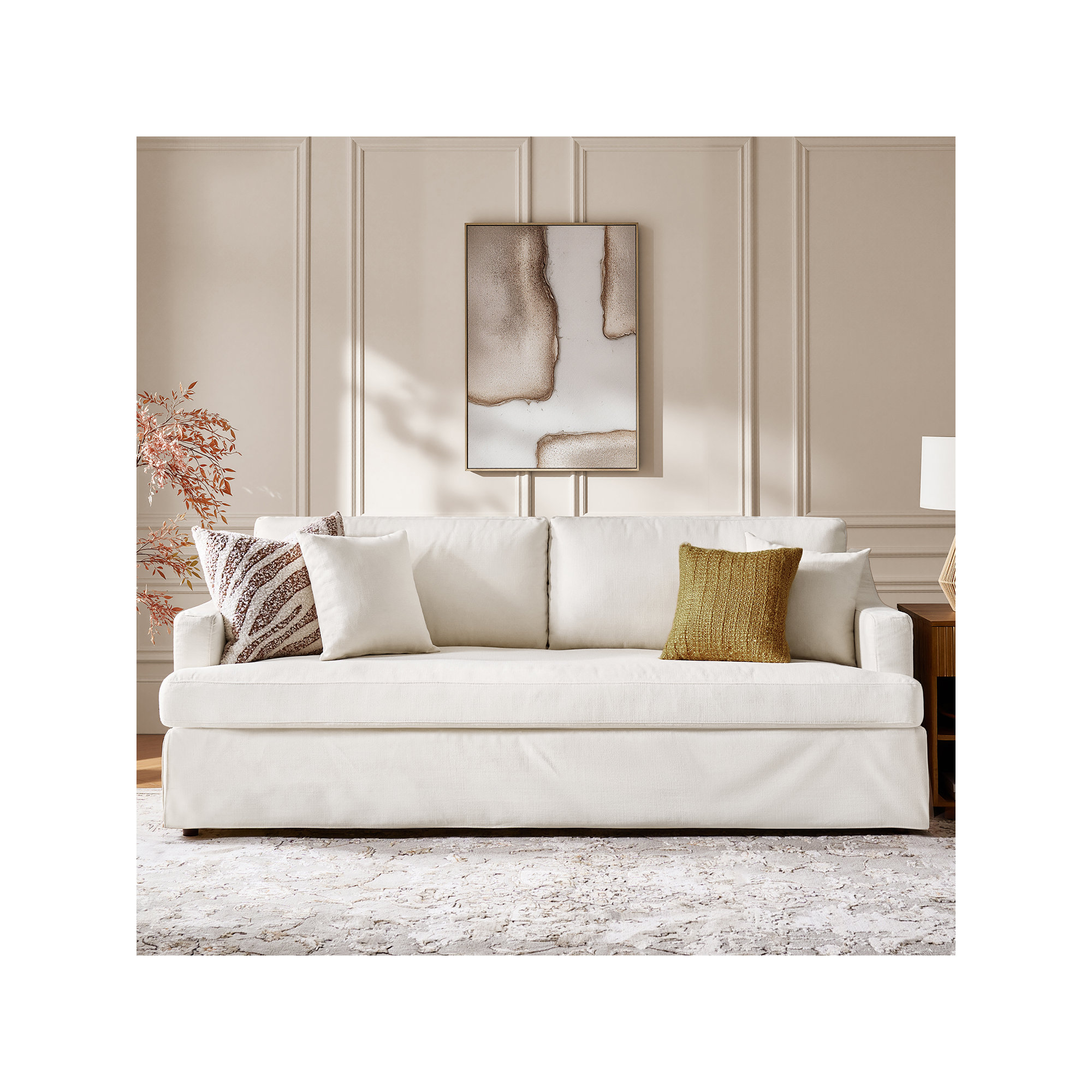 Lucie 88" Slipcovered Sofa, White