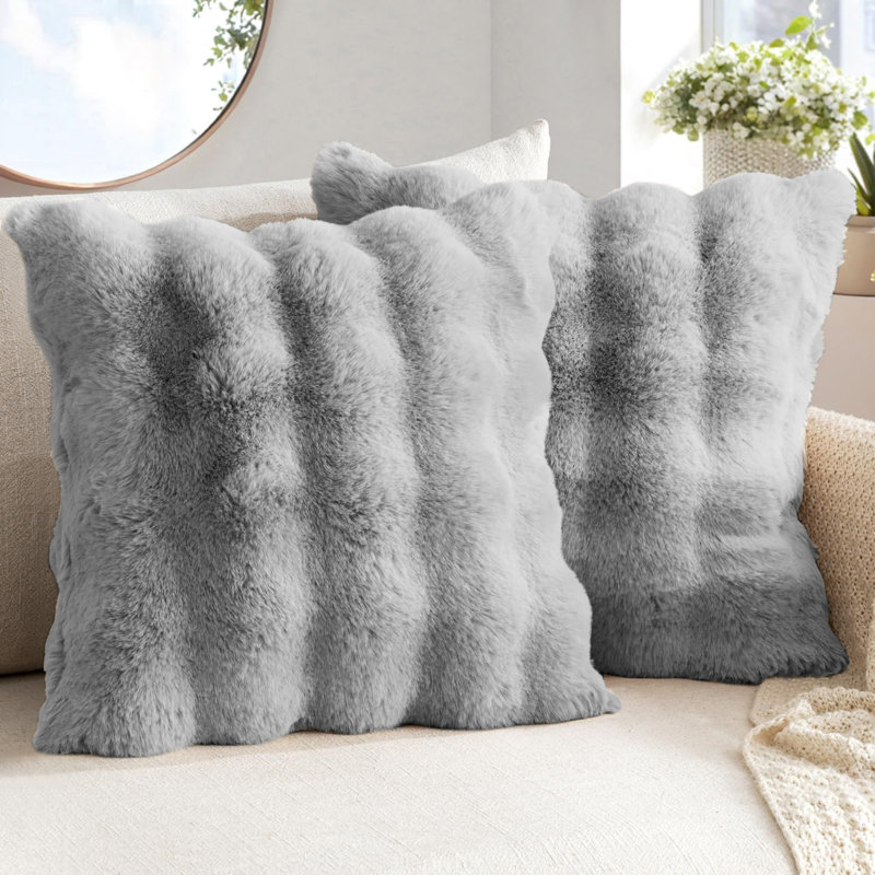 Luxury Supersoft  Faux Fur Cushion, Silver, 43x43cm