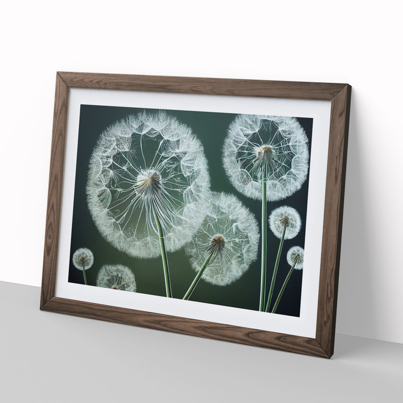 Joyful Dandelion Flowers - Single Picture Frame Print, 34cm H x 46cm W x 2cm D, Walnut Framed