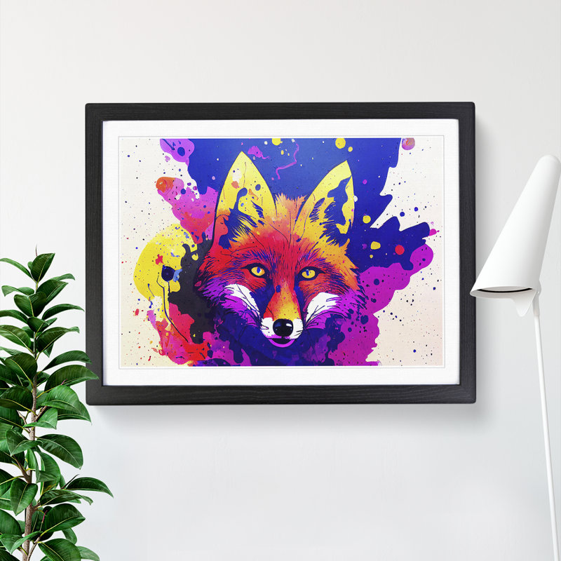 Fox Splash - Single Picture Frame Print, Black, 46cm H x 64cm W x 2cm D