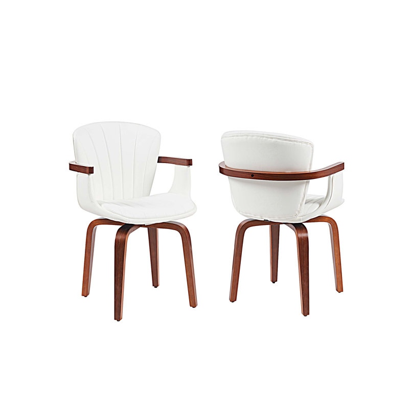 Set of 2 modern bentwood swivel dining chairs, Noyer, Blanc