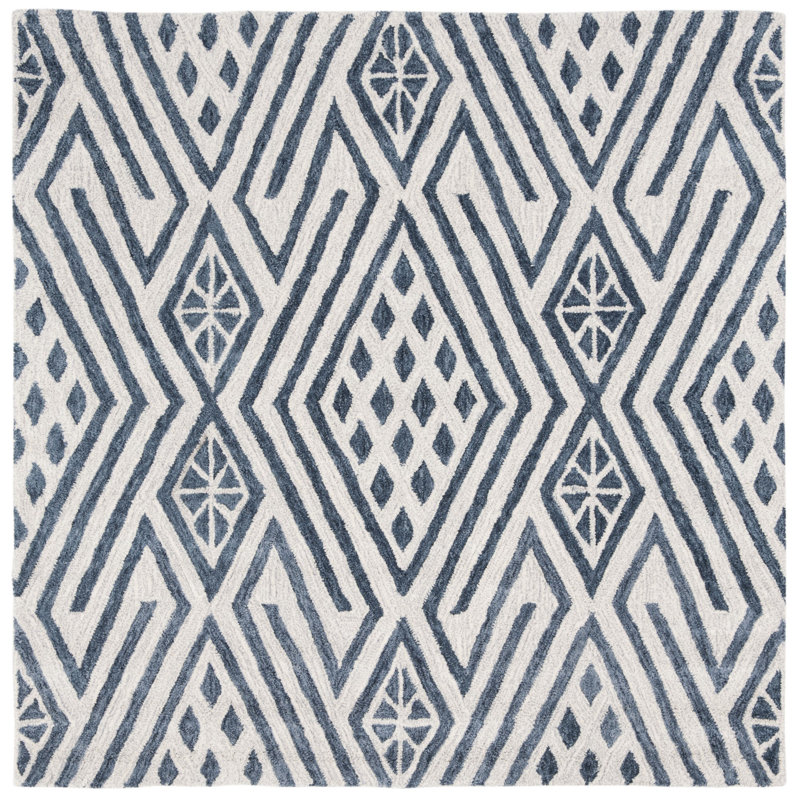 Roswell Hand Tufted Wool/Cotton Southwestern Rug in Ivory/Navy, Square 5'