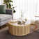 36" Round Solid Wood Drum Table Pedestal Accent Table With Ribbed Detailing