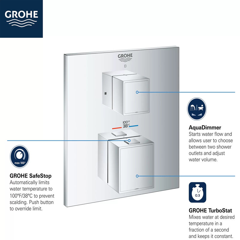 Grohtherm Cube® Dual Function 2-Handle Thermostatic Trim, StarLight Chrome