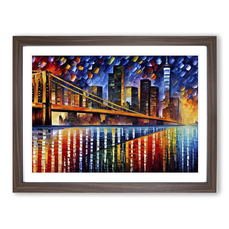 New York Painted Skyline Vol.1 1 Piece Single Picture Frame Wall Art, 34cm H x 46cm W, Walnut