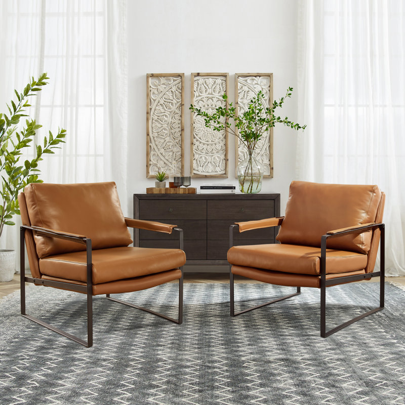 Eisenman 27.09'' W Leather Upholstered Accent Armchair, Brown Genuine Leather