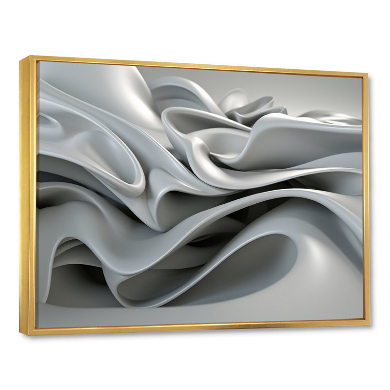 «Gray Infinite Ripples - Abstract Modern Waves», reproduction sur toile encadrée, Reproduction avec cadre flottant, Doré