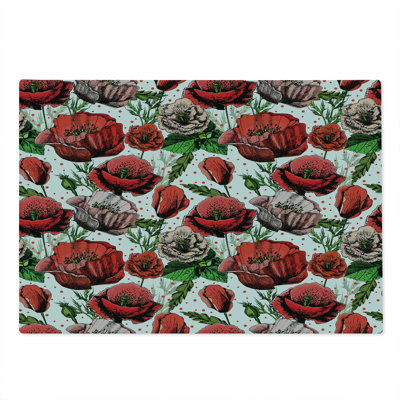 Ambesonne Poppy Flower Cutting Board Large Size Colorful Polkadots Red Green Dried Rose