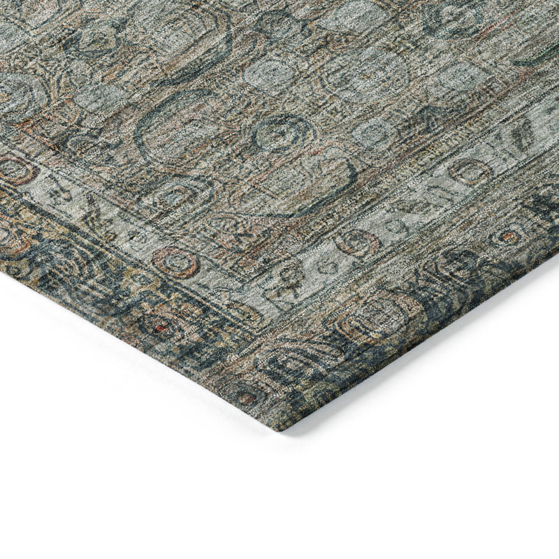 Teal Synthetic Washable Non-Slip Indoor/Outdoor Rug 27" x 90"