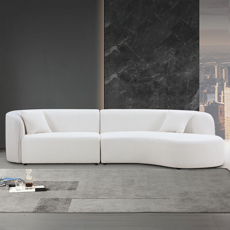 Azia Upholstered Curved Sectional Left Hand Facing, Beige Polyester