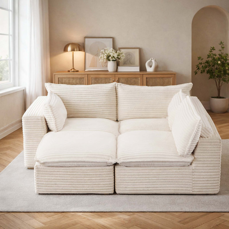 Canapé modulaire en L avec repose-pieds Corduroy