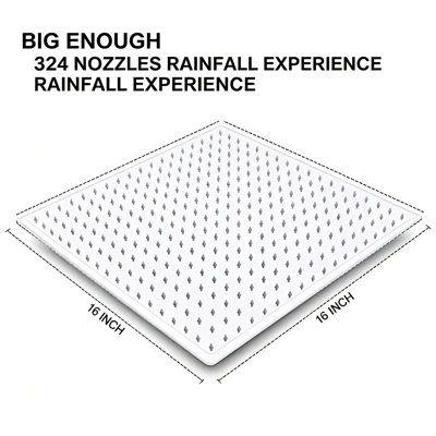 Shower Head – High-Flow Stainless Steel Square Showerhead, Waterfall Bathroom Shower Panel, Ceiling or Wall Mount (16-Inch)