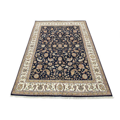 Tapis oriental fin en laine bleue noué à la main 7 pi 7 po x 10 pi 2 po Fine