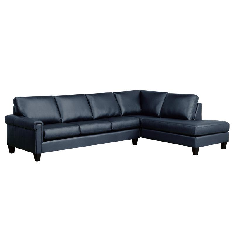 Canapé et méridienne Honcut de 121 po de largeur, Cuir véritable bleu, Orienté à droite (vu de face)