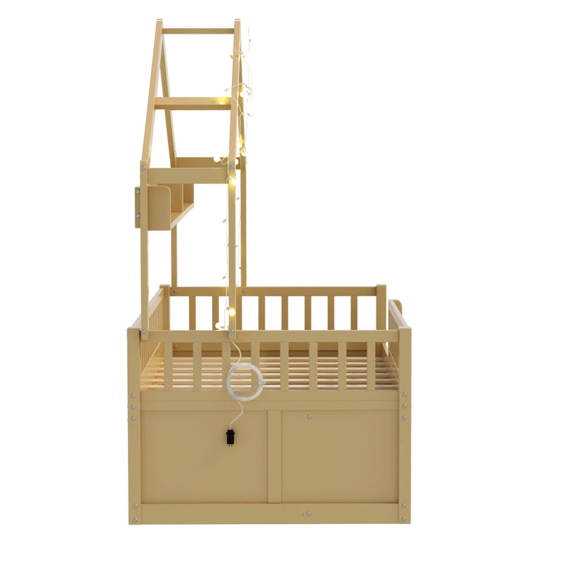 Cadre simple Bowe avec toit, lumière DEL, garde-corps de sécurité, tiroirs de rangement et casier, Natural