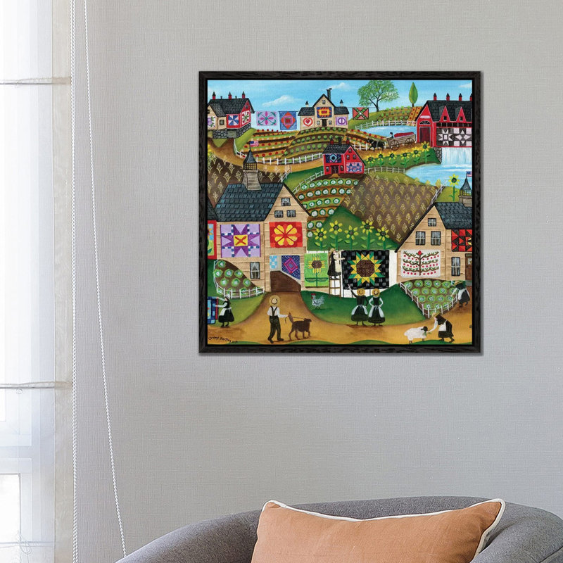 Quilters Sunflower Farmland 1 Piece Painting on Canvas, 66.04cm H x 66.04cm W x 3.81cm D, Black Framed