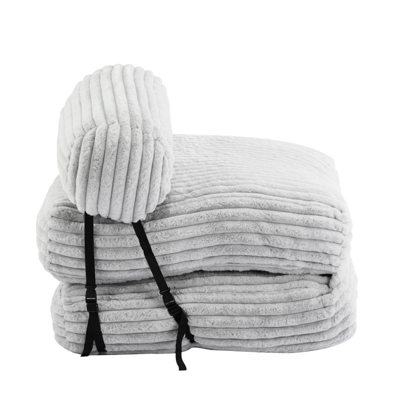 Gray Latina Indoor Foldable Bean Bag Chair, 2 - In 1 For Work And Relax, Faux Fur Cover, Shredded Foam Fill Lounge Gray, Guest Bedroom, Soft Fur, Cylindrical Lumbar Support