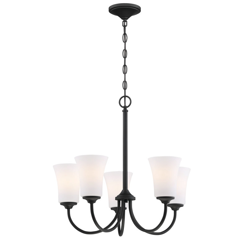Pembe 5 - Light Dimmable Classic / Traditional Chandelier, White Frosted, Flat Black