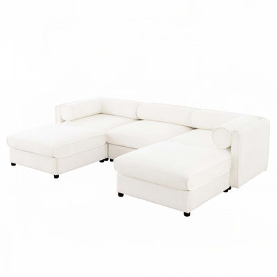 Canapé en chenille avec 2 repose-pieds en tissu