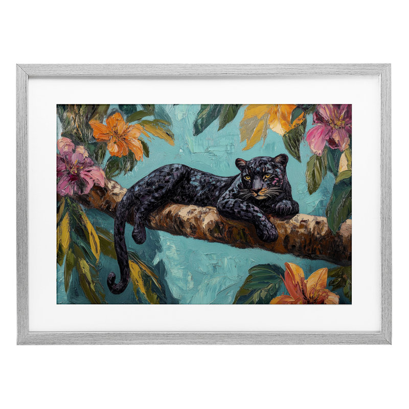 «Lazy Day Black Leopard», reproduction sous verre encadrée, design par Petal Prints Design, H 14 po x l 20 po