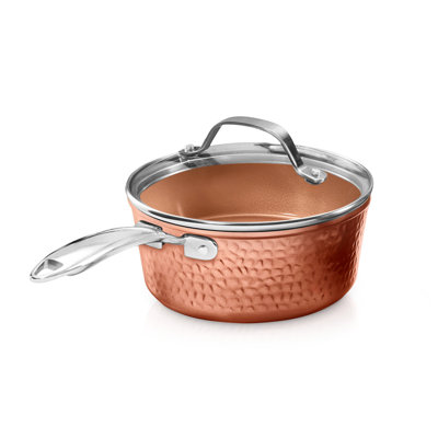 Casserole en cuivre martelé 2,5 pte Gotham Steel avec couvercle en verre, four et lave-vaisselle