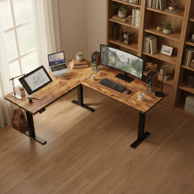 Bureau debout en L de 63 po avec contrôleur de hauteur mémoire, bureau de coin réglable pour bureau à domicile