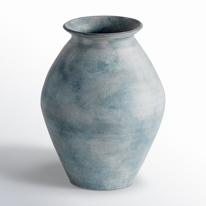 Ambretta Handmade Terracotta Table Vase, White, 8.75" H x 6.25" W x 6.25" D