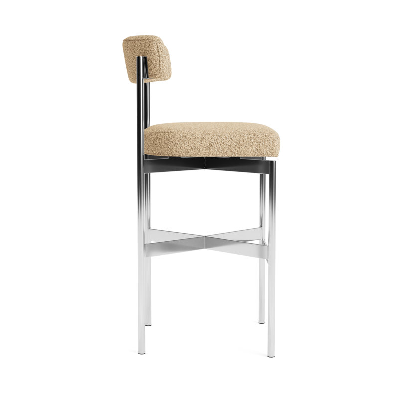 Remy Bar Stool, Berber - Dune, Polished Stainless Steel, Bar Stool (31” Seat Height)