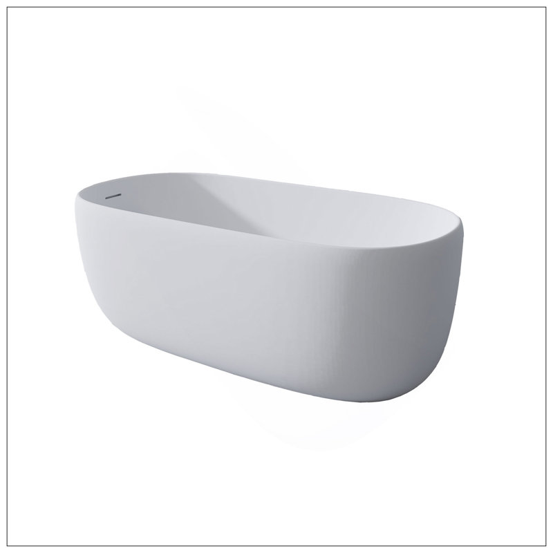 Baignoire de trempage autoportante en résine de 51 po à surface solide avec trop-plein et bonde escamotable blanche 51 po