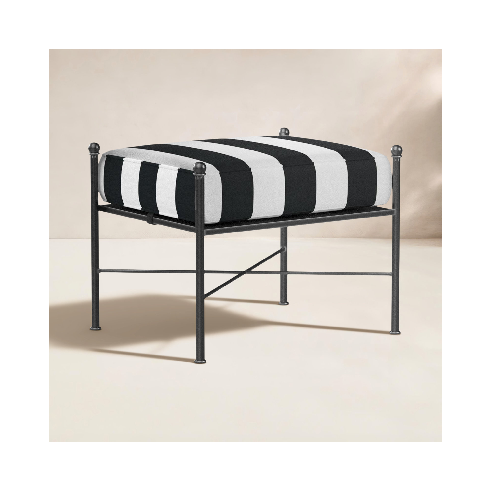 Lucier Upholstered Outdoor Ottoman with Cushion, Cabana Classic Striped
