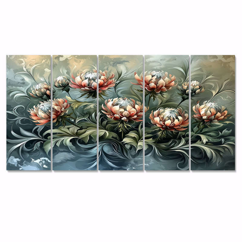 Bardon - chardon - art mural traditionnel 5 pièces, H 28 po x l 60 po