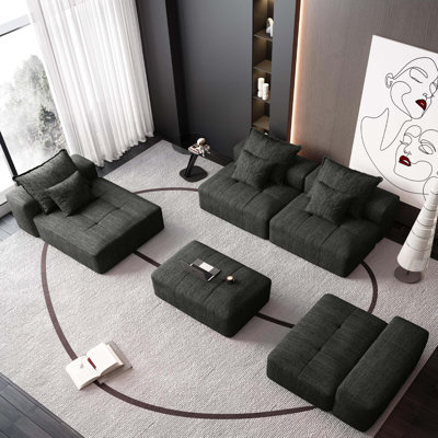 Canapé modulaire surdimensionné moderne avec tissu chenille étincelant, coussins moelleux, 6 coussins, combo bricolage 6 pièces et aucun assemblage requis.