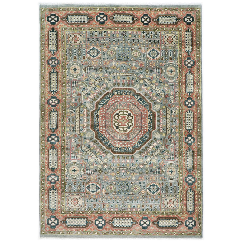 Tapis traditionnel en laine noué à la main 9 pi 10 po x 13 pi 10 po Oushak, Bleu, Rectangulaire 9 pi 10 po x 13 pi 10 po