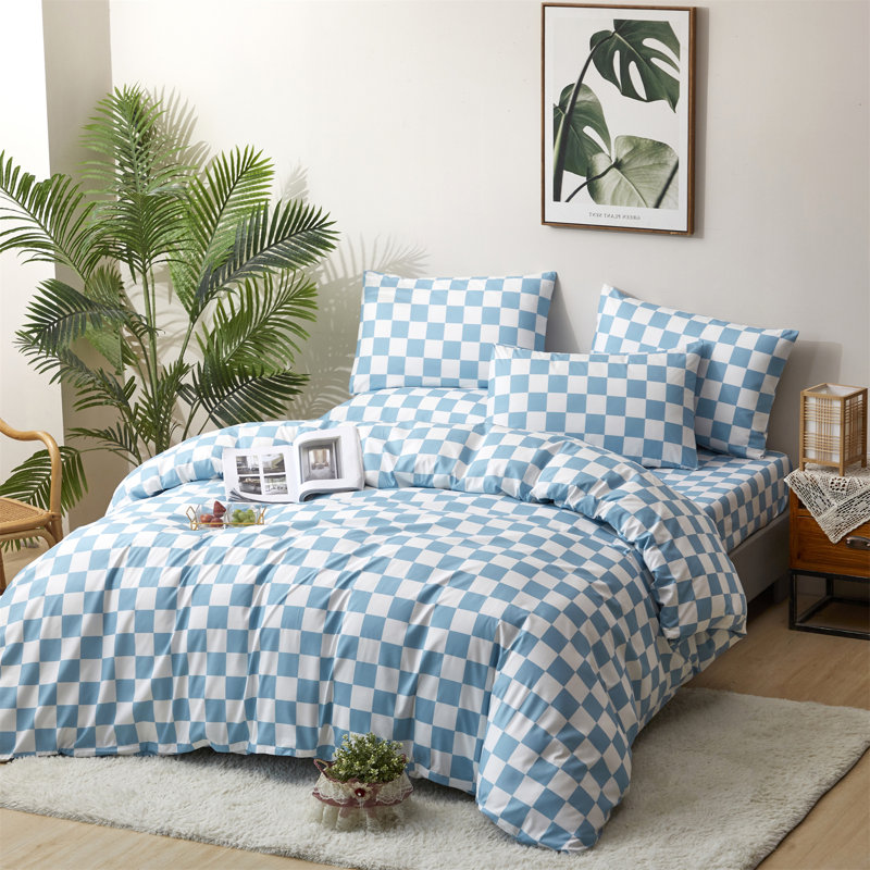 Grid Comforter Set Plaid Bedding Set 1 Checkered Comforter with Pillowcases, Queen Comforter + 2 Standard Pillowcases