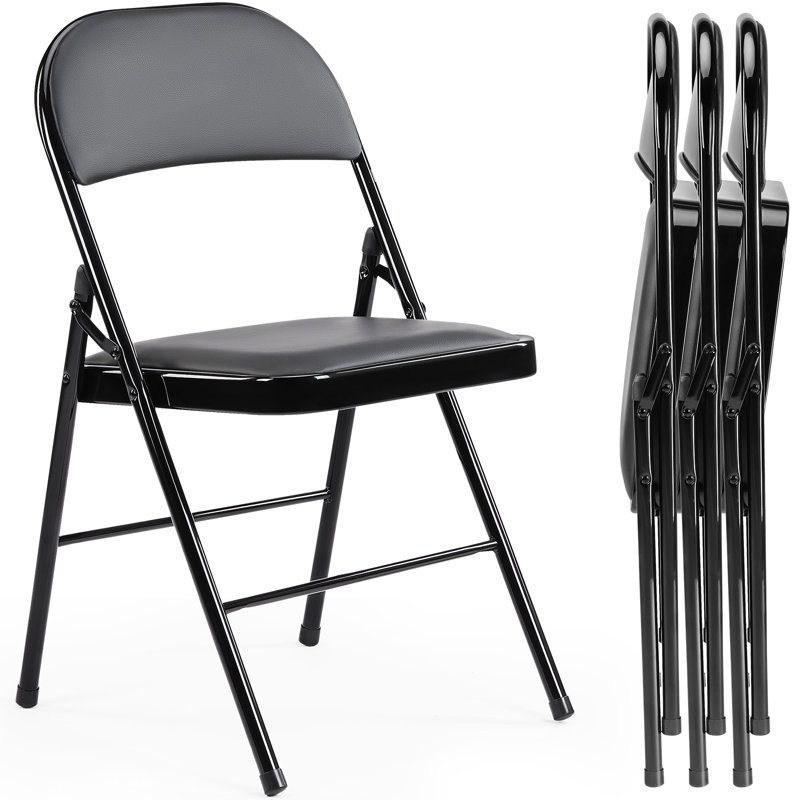 Marinke Padded Upholstered Metal Folding Event Chairs with Padded Seats, Black