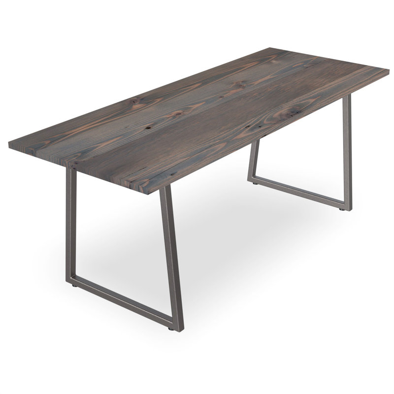 Doron Solid Wood Top Metal Base Dining Table, Gray, 42" H x 108" L x 42" W