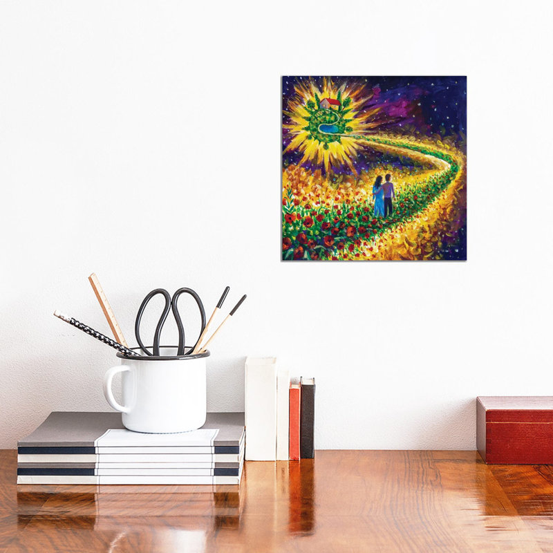 Couple In Love Walk Flower Road In Cosmos To Their Dream by Valery Rybakow - Wrapped Canvas Painting, 30.48 cm H x 30.48 cm W