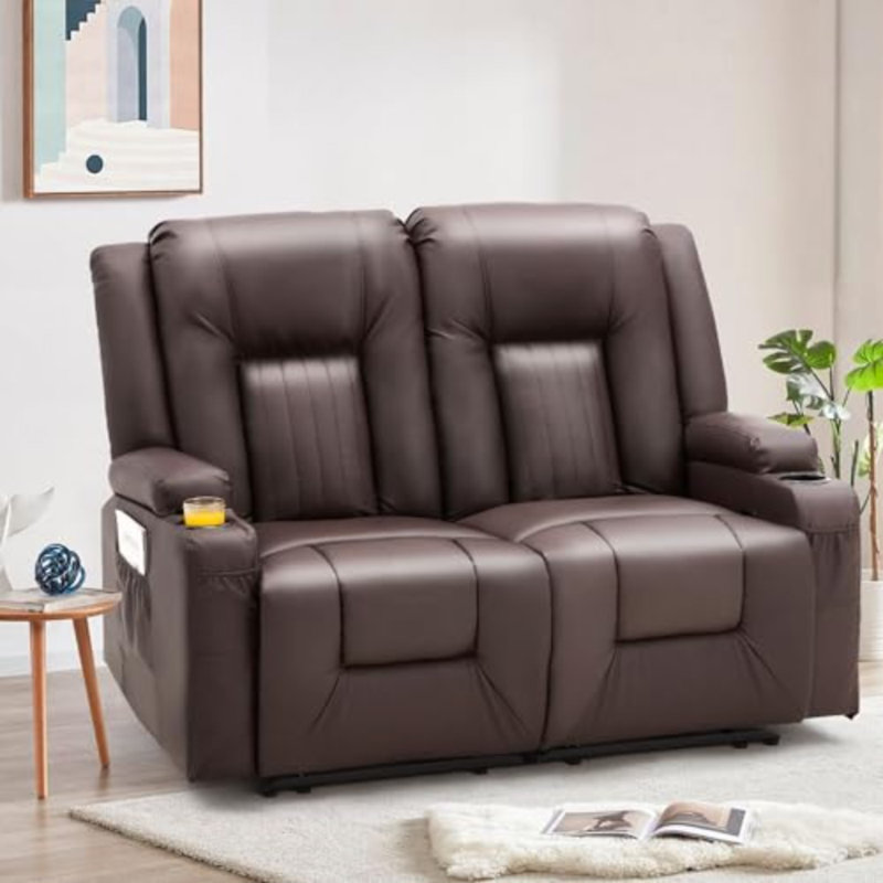 Reclining Loveseat With Cup Holders&side Pockets, Brown
