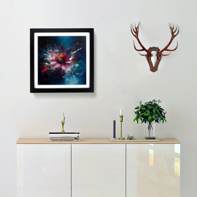 Cosmos Abstract Art No.3 - Single Picture Frame Print on Wood, Black